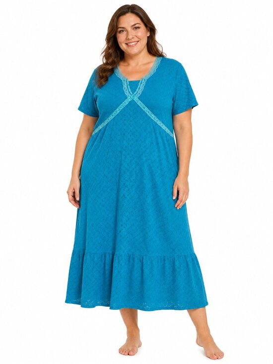 Ulla Popken Other - ULLA POPKEN Turquoise Cotton Eyelet A-Line Maxi Nightgown Plus Size 32/34 4X